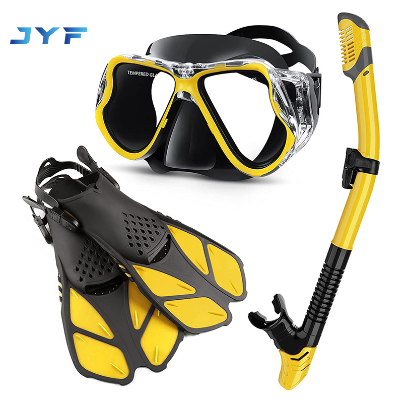 Adult snorkeling full dry snorkel with adjustable flipper three-piece set