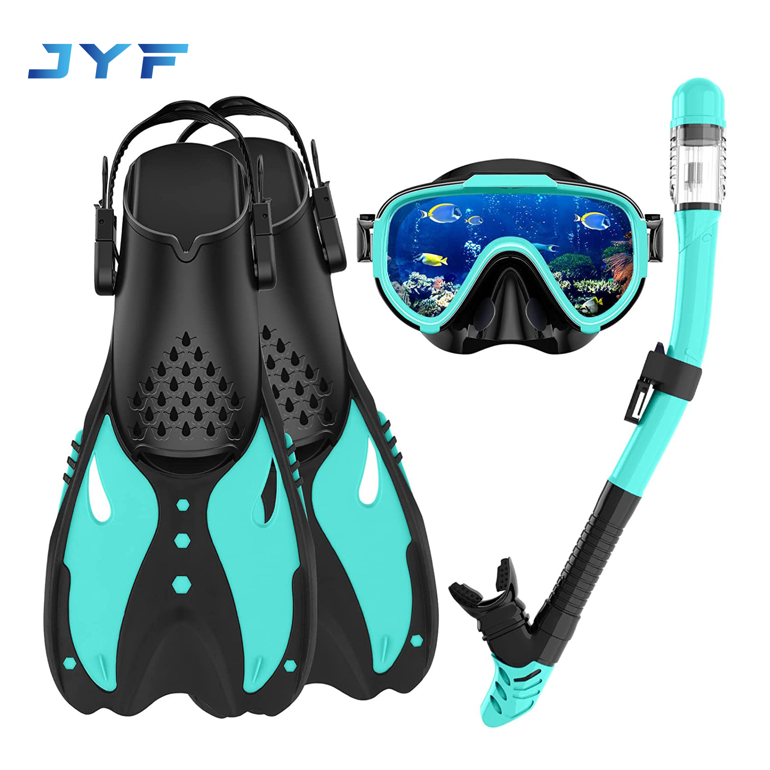 New adult snorkeling three treasures tempered glass diving mask snorkel fins set