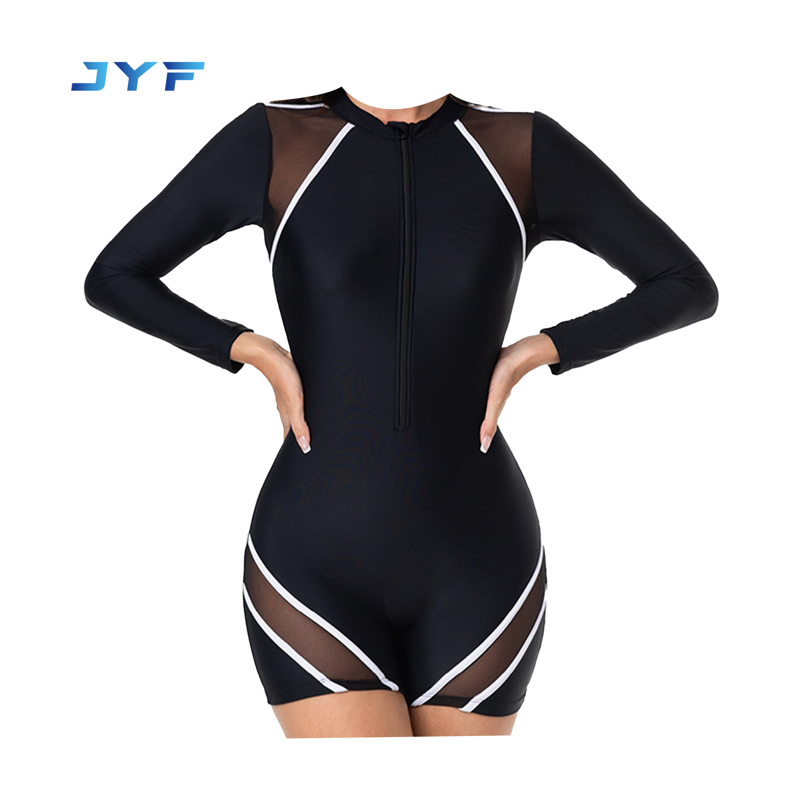 Long-sleeved zipper lace surfwear swimsuit