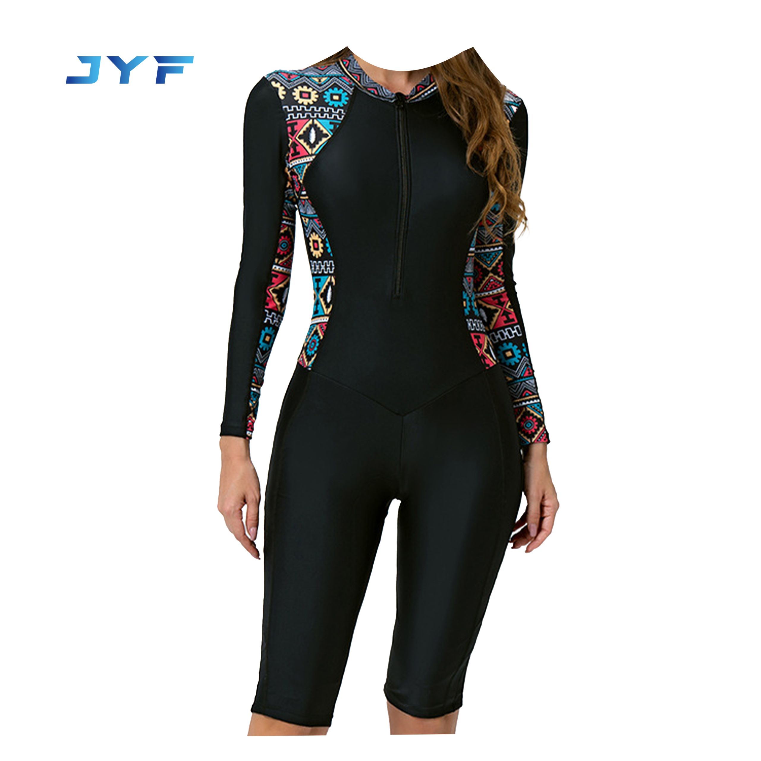 Long-sleeved one-piece five-pant surfwear swimsuit